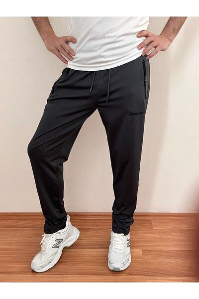 Farah Butik Anthracite Men's Sweatpants Diving Fabric, Seasonal Embroidered Men's Sweatpants