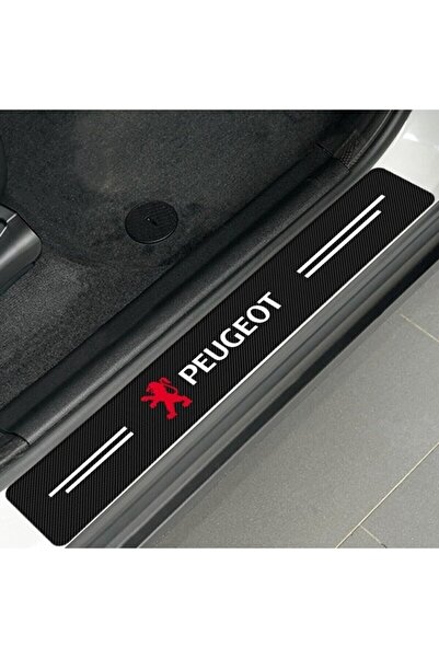 Rukye Shop Peugeot Logolu Karbon Kapı Eşiği Koruyucu Bant Folyo 4'lü Set
