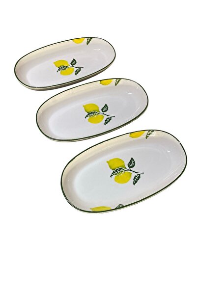MTD SERAMİK 27 Cm Lemon Patterned Deep Boat Plate - 3 Pieces