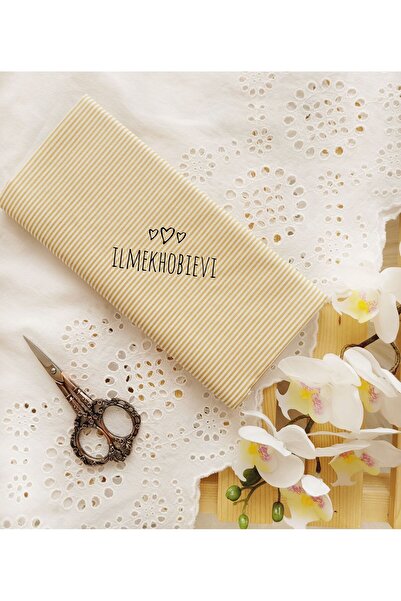 ilmekhobievi Mustard Patterned Poplin Striped Cotton 50X170Cm - 1Pcs