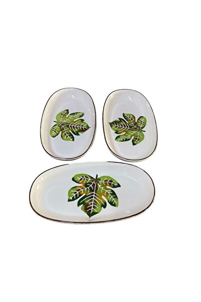 MTD SERAMİK 27cm Sycamore Leaf Patterned Boat Plate - 3 Pieces