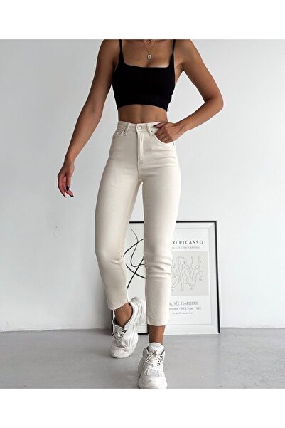 Aida Fashion Kesik paça mom fit jean pantolon