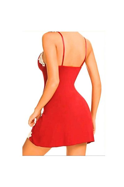 Motto10 butik Φιόγκος Δαντέλα Σχιστό Κόκκινο Νυχτικό Bc9247