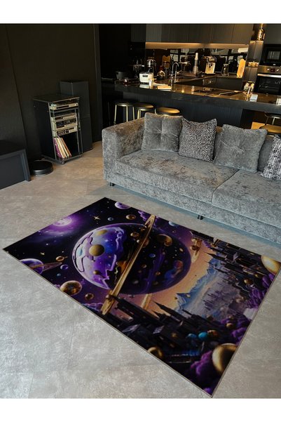Rugs Modern Halı سجادة ديكور حديثة ومبتكرة بتصميم سريالي بتصميم نيزك وزحل بتص...