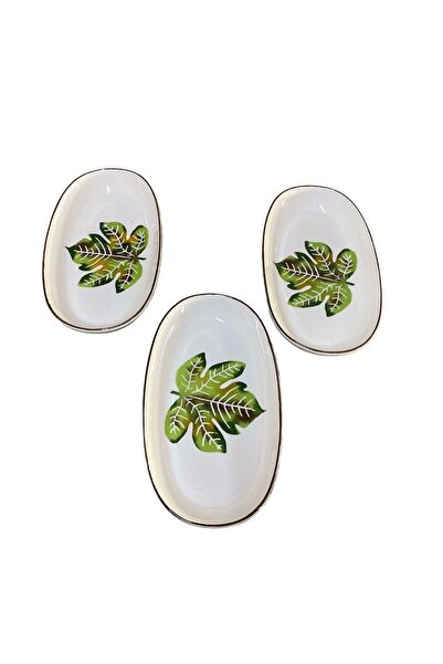 MTD SERAMİK 27cm Sycamore Leaf Patterned Boat Plate - 3 Pieces