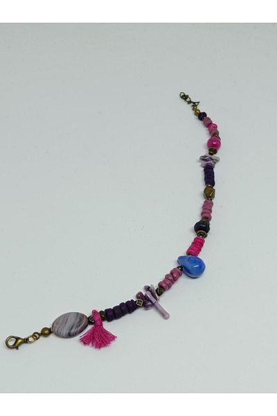 mama india alaçatı Natural Stone Tasseled Ethnic Design Authentic Bohemian Anklet Length 23 cm No:23