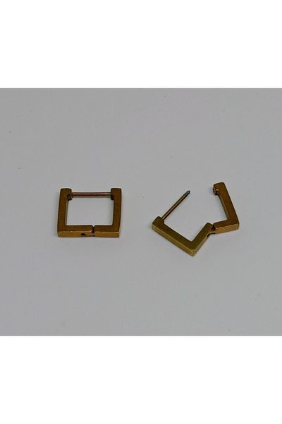 mama india alaçatı Unisex Women Men 316L Surgical Steel Gold Square Model Diameter 16 mm 2 Pieces Hoop Earrings No:84