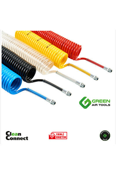 Green Air Tools خرطوم هواء حلزوني أخضر 5*8 PE - 7.5 متر