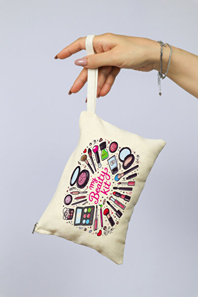 kesesepeti Beauty Kit Baskılı Kanvas Clutch | Samplı & Fermuarlı | %100 pamuk...