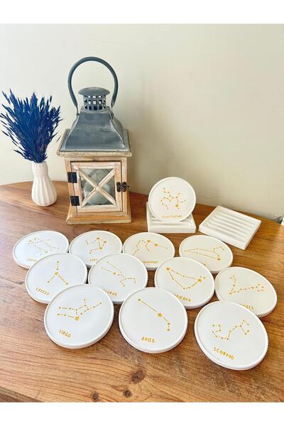 Vela Anatolia 12'li Burç Bardak Altlığı Seti, Astroloji Temalı, El Yapımı, Dekoratif Hediye