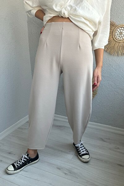 lady special Women's Balloon Sleeve Lycra Trousers - Elastic Waist, Collar Detail, Cream