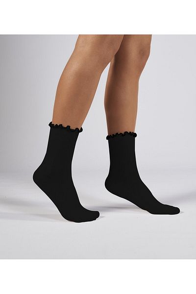 Forwena Pack of 3 Ruffle Modal Black Color Elastic Seamless Women's Socks