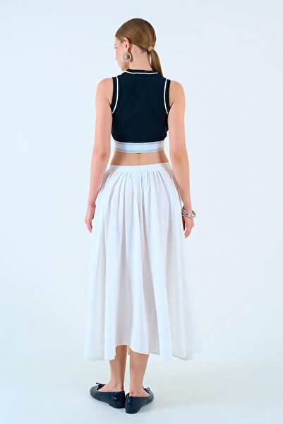 LOOSH Ecru Women's Long Skirt - with Collar Detail and Pockets