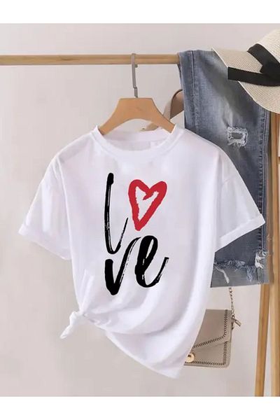 Pink Sky Tricou grafic pentru femei cu model Love Heart la modă