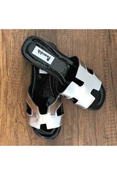Pomidik Kadın Gümüş Metal Tek Bantlı Terlik