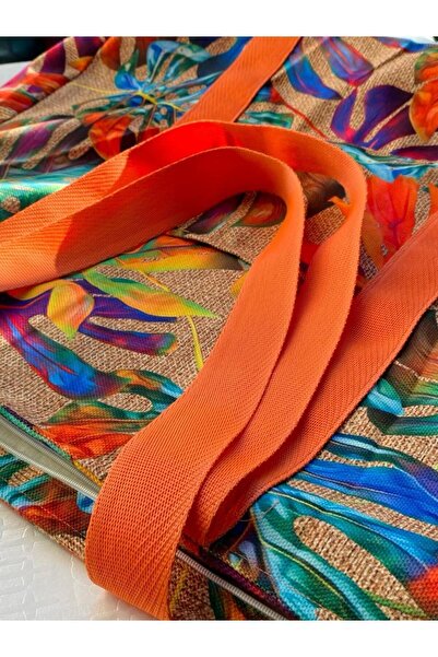 çanta tasarımcısı Beach Bag Giant Leaves with Shoulder Strap