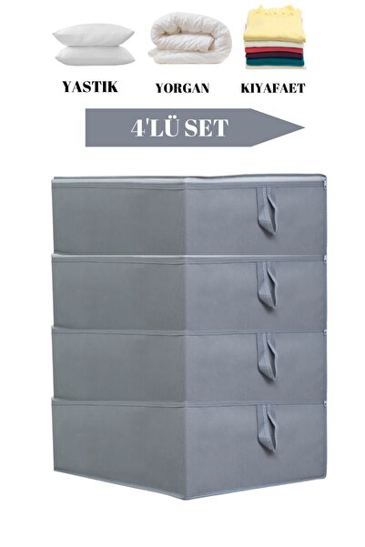 YELLOW STARY HOME DECOR 4'Lü Set Antrasit Çekyat & Baza Tipi Yastık Yorgan Saklama Hurcu-Baza Altı Düzenleyici 65x45x22 cm