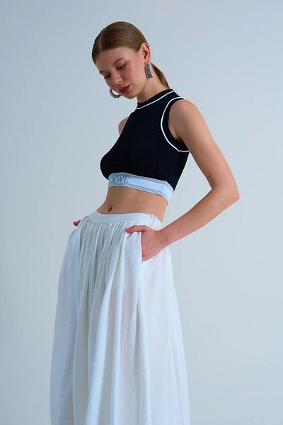 LOOSH Ecru Women's Long Skirt - with Collar Detail and Pockets