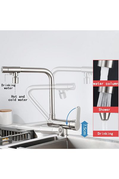 OEM Kitchen Window Folding Sink Faucet with Water Purification Outlet New Matte Chrome