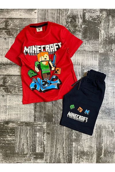 MINECRAFT بدلة قطنية ممشطة للأولاد مع شورت