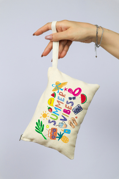 kesesepeti Summer Vibes Baskılı Kanvas Clutch | Samplı & Fermuarlı | %100 pam...