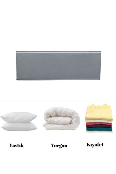 YELLOW STARY HOME DECOR 2'Li Antrasit Çekyat Baza Tipi Yastık Yorgan Saklama Hurcu-Baza Altı Düzenleyici Hurcu 65x45x22 cm