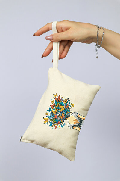 kesesepeti Kelebek Saçlı Kız Baskılı Kanvas Clutch | Samplı & Fermuarlı | %10...