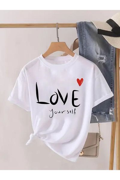 Pink Sky Tricou grafic pentru femei cu model Love Heart la modă