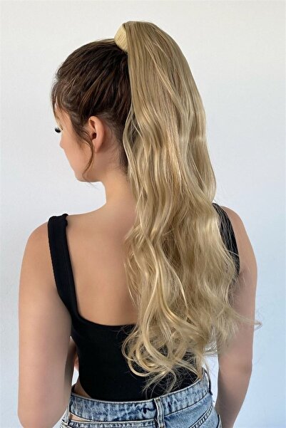 AKOLİFE Gerçek Saç Görünümlü Fiber Isıya Dayanıklı Küllü Sarı At Kuyrugu Post...