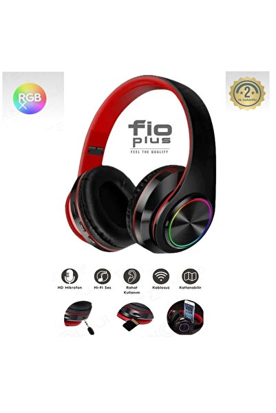 FİOPLUS Bluetooth Kulaklık Kablosuz Kulaküstü Işıklı Katlanabilir Mikrofonlu ...