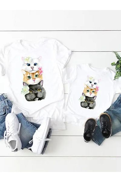 Pink Sky T-shirt for Mother and Daughter - Single Product, 2 Basket for Combining