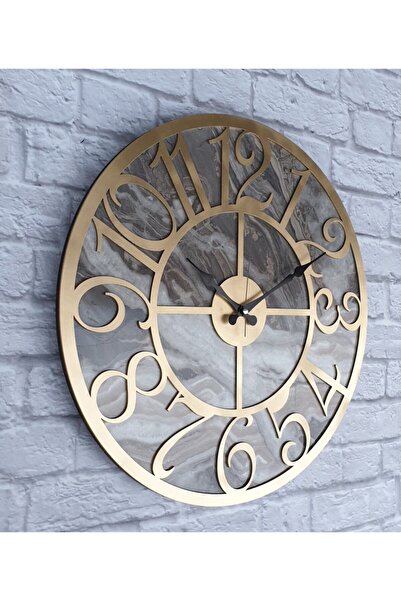 Markakanvas Mermer Desenli Altın (gold) Renkli Duvar Saati Çap 50 Cm