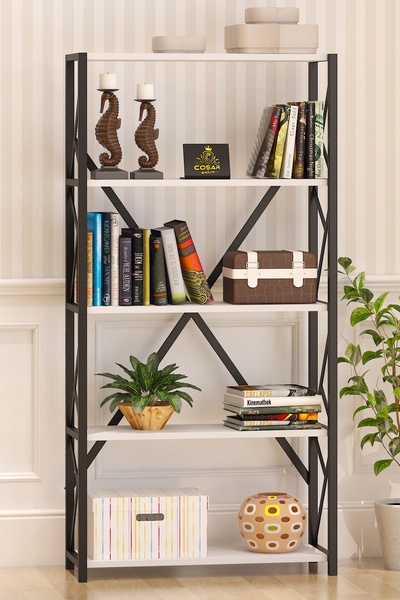 Cosargroup Dekoratif 5 Raflı Kitaplık Geniş Metal Kitaplık Dosya Kitap Rafı Ofis Salon Raf70x160cm Beyaz(BÜYÜK)
