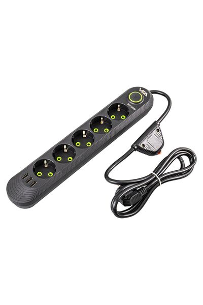 harry VEA 5'Lİ 1.5 METRE KABLOLU 3 USB'Lİ SİYAH AKIM KORUMALI PRİZ BAKIR KABLO HARİCİ GÜÇ ANAHTARI