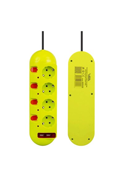 harry 4'LU 1.5 METRE KABLOLU 2 USB'Lİ LED GÖSTERGELİ AKIM VE ÇOCUK KORUMA AYR...