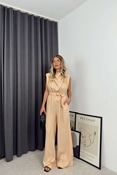 Sue Store Somon Sırt Dekolteli Vatkalı Tulum