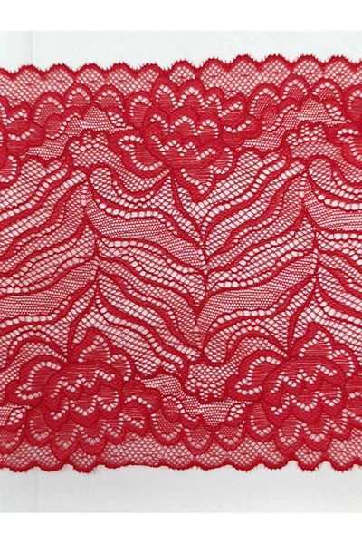 ÖZPAŞ TEKSTİL VE AKSESUAR 17cm X 2 Mt Red Lycra Lace Flowers