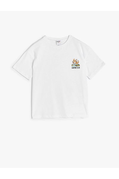 Koton Βαμβακερό κοντομάνικο T-shirt - Dog Print, Crew Neck
