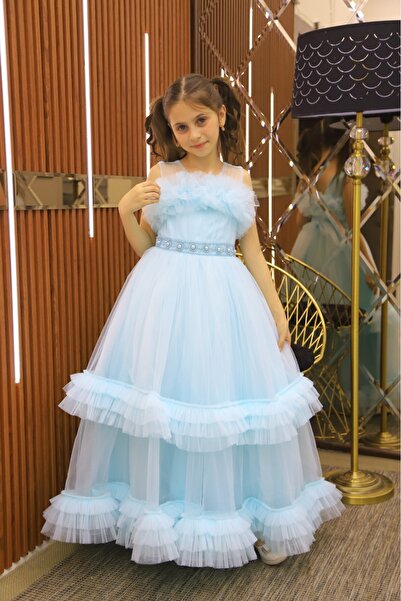 MİSS RAİN Двошарова сукня з тюлю з перловим поясом для дівчинки