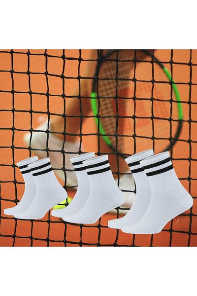 Bambu Premium Unisex Tennis College Striped Socks - Black and White, 3 Pairs