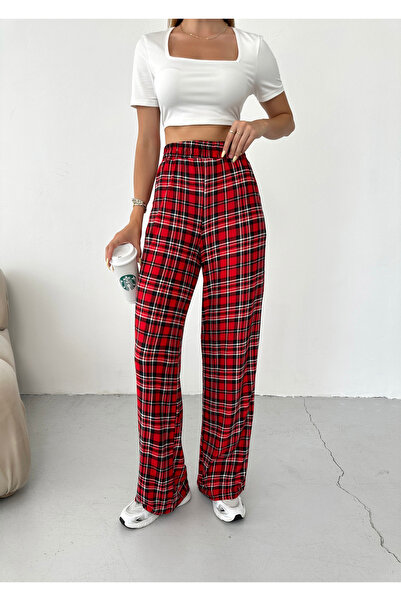 Babelook Női piros fekete kockás puha szövet pizsama alsó