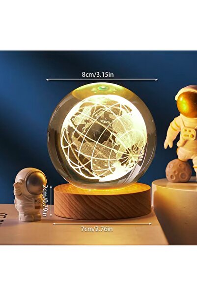 Genel Markalar Çocuk Odası Için Işıklı Ahşap Kaideli Dünya Temalı Cam Küre