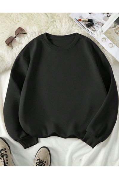 AEMİ Hanorac negru oversize unisex cu imprimeu pentru câini - decolteu, 3 fire