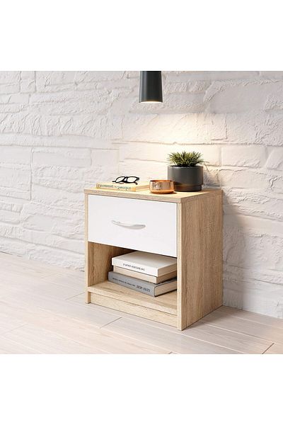 Modern home Modern White & yellow Nightstand with Drawer and Shelf Storage - Stylish and Compact Side Table