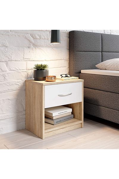 Modern home Modern White & yellow Nightstand with Drawer and Shelf Storage - Stylish and Compact Side Table