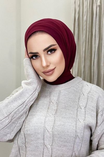 nazenin export Snap Fastener Hijab Swimsuit Top Compatible Sea and Pool Bonnet Hijap Burgundy