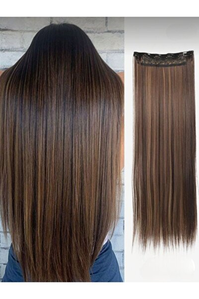 AKOLİFE قطعة شعر بني مستقيم نصف قمر - نسيج شعر حقيقي - مقاوم للحرارة