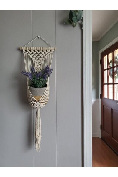 WHİTE LİNE Bej Clove Makrome Saksılık