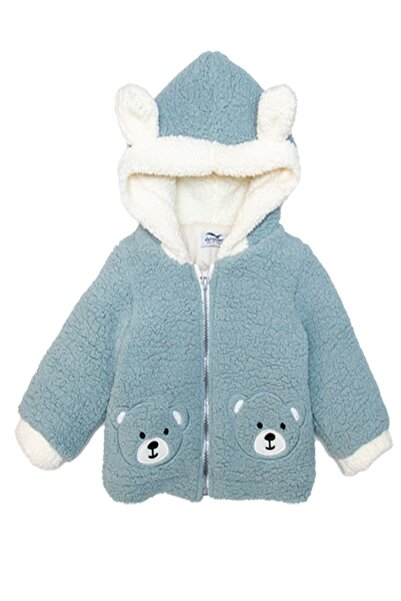 PODİUM GİYİM Trend Basic Bebek Kulaklı 2 Bear Figürlü Welsoft Fermuarlı Soğuk Rüzgar Geçirmez Kışlık- Mont