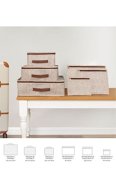 ALAS Δερμάτινο Λεπτομερές Σετ 6 Βαλιτσών Organizer, Valise Organizer, Valise Organizer-cream